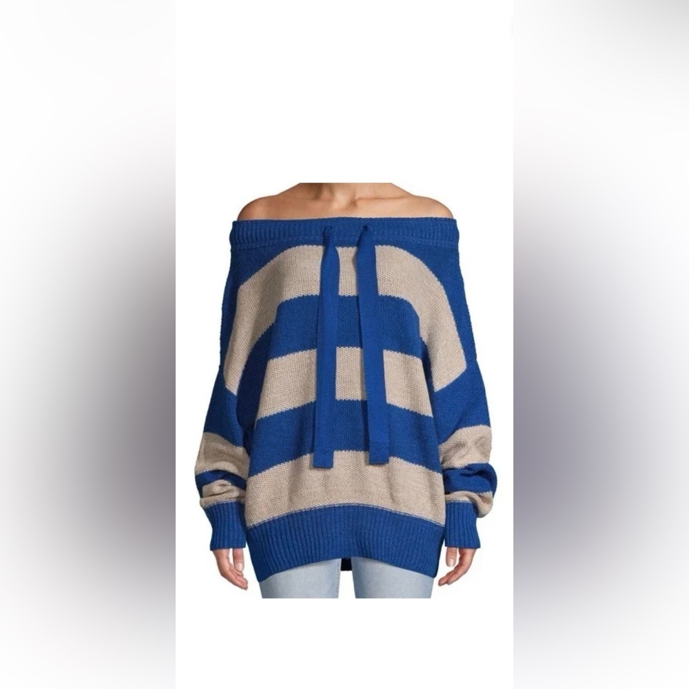 Free People Cobalt Combo Off-Shoulder Woman’s Sweater New With Tags - Picture 6 of 7